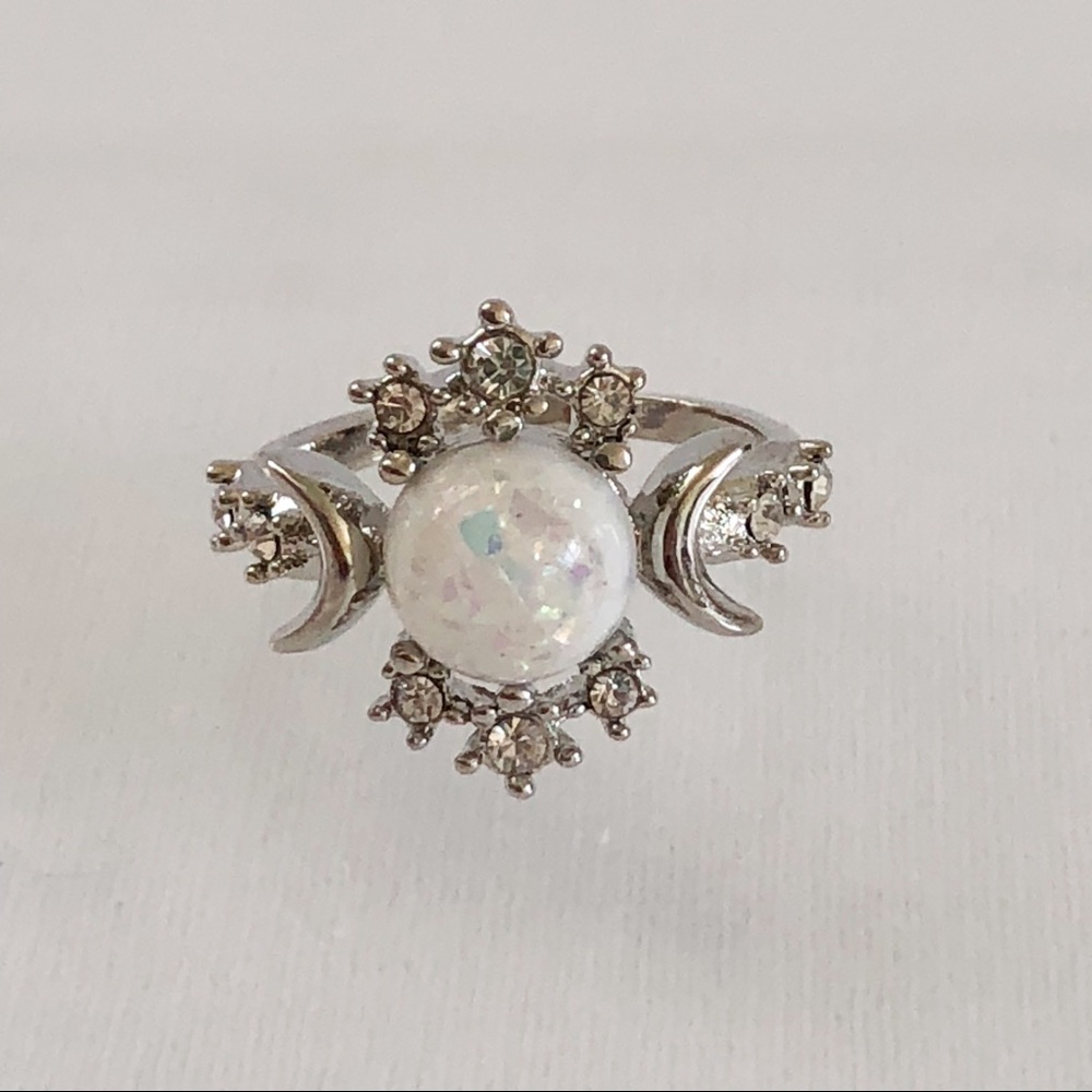 Silver Plated White Opal Ring.